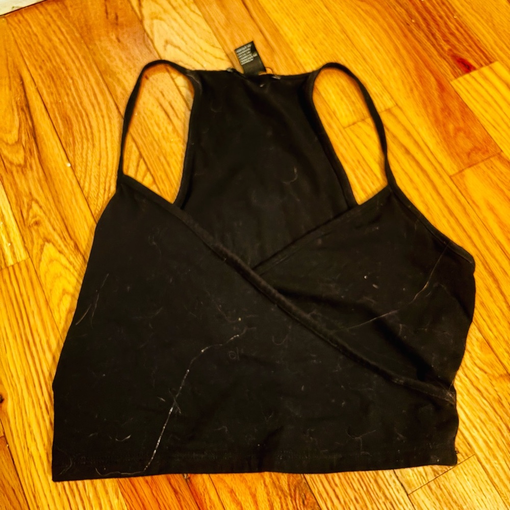 Forever21 black crop top with v neckline and crossed front size small